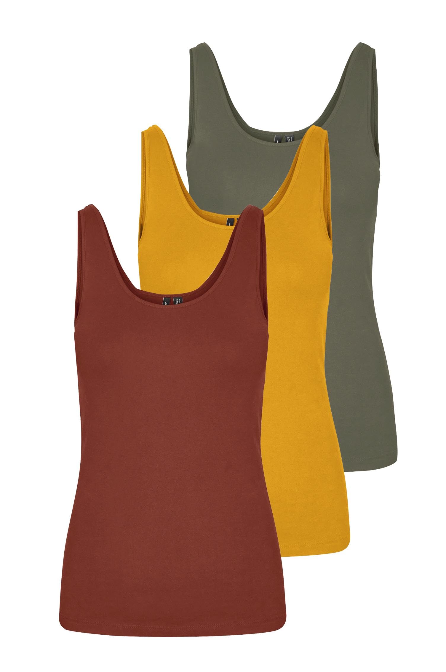 VERO MODA Damen VMMAXI My Soft UU Tank TOP GA 3PACK, Burnt Henna/Golden Yellow/Dusty Olive, L