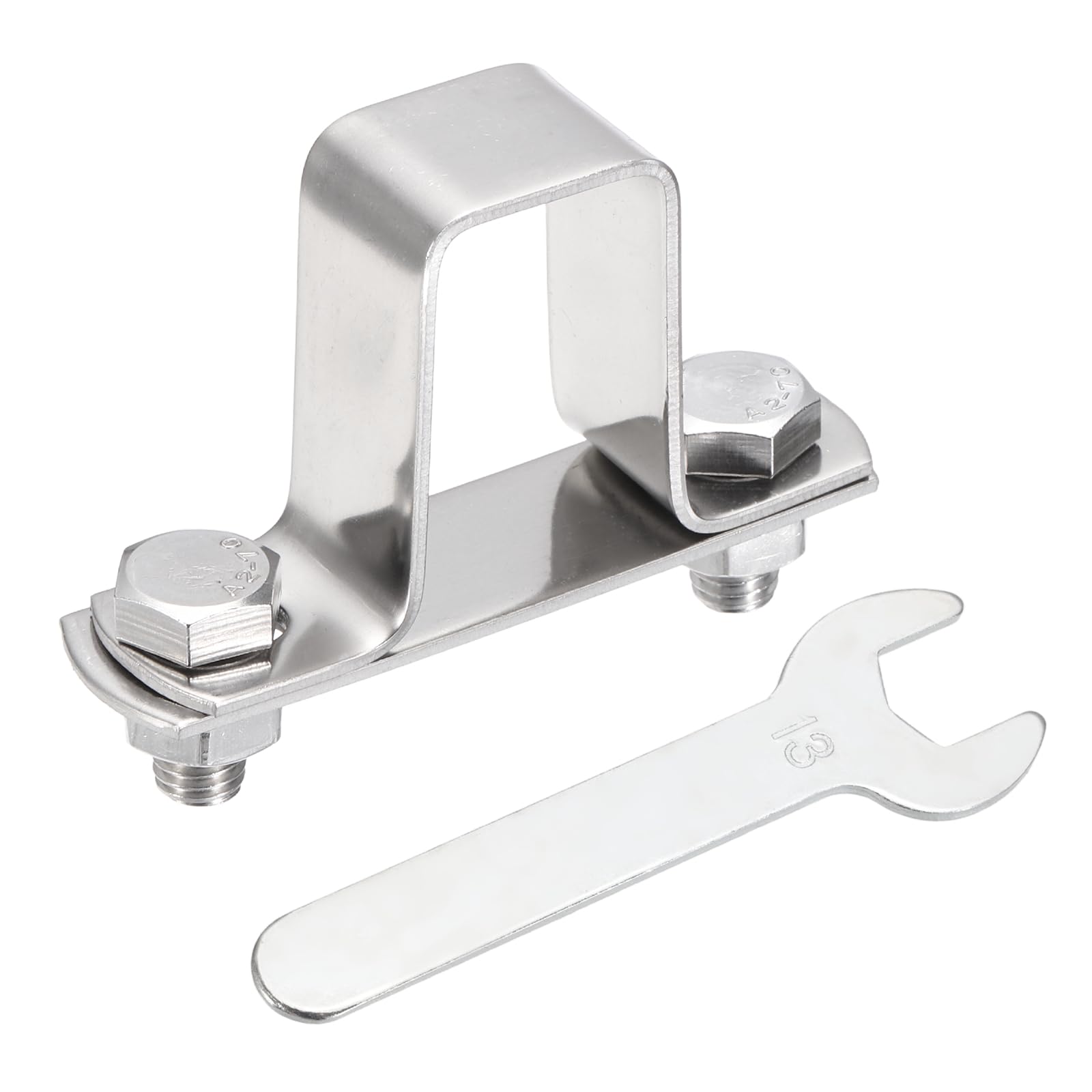 sourcing map U Shape Square Tube Clamp, 20x40mm U Shaped Bracket 304 Stainless Steel Square Strap Clamp with Bolt Plate Nuts and Wrench for Pipes Door Closed Bar Holder Railings