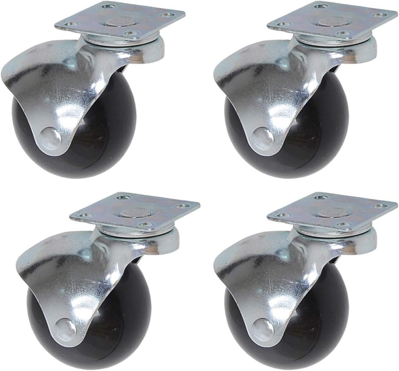 Lot de 4 roulettes pivotantes à billes avec protection de sol en bois dur recouverte d'une plaque - Rotation à 360 degrés - Couleur or vieilli/argenté