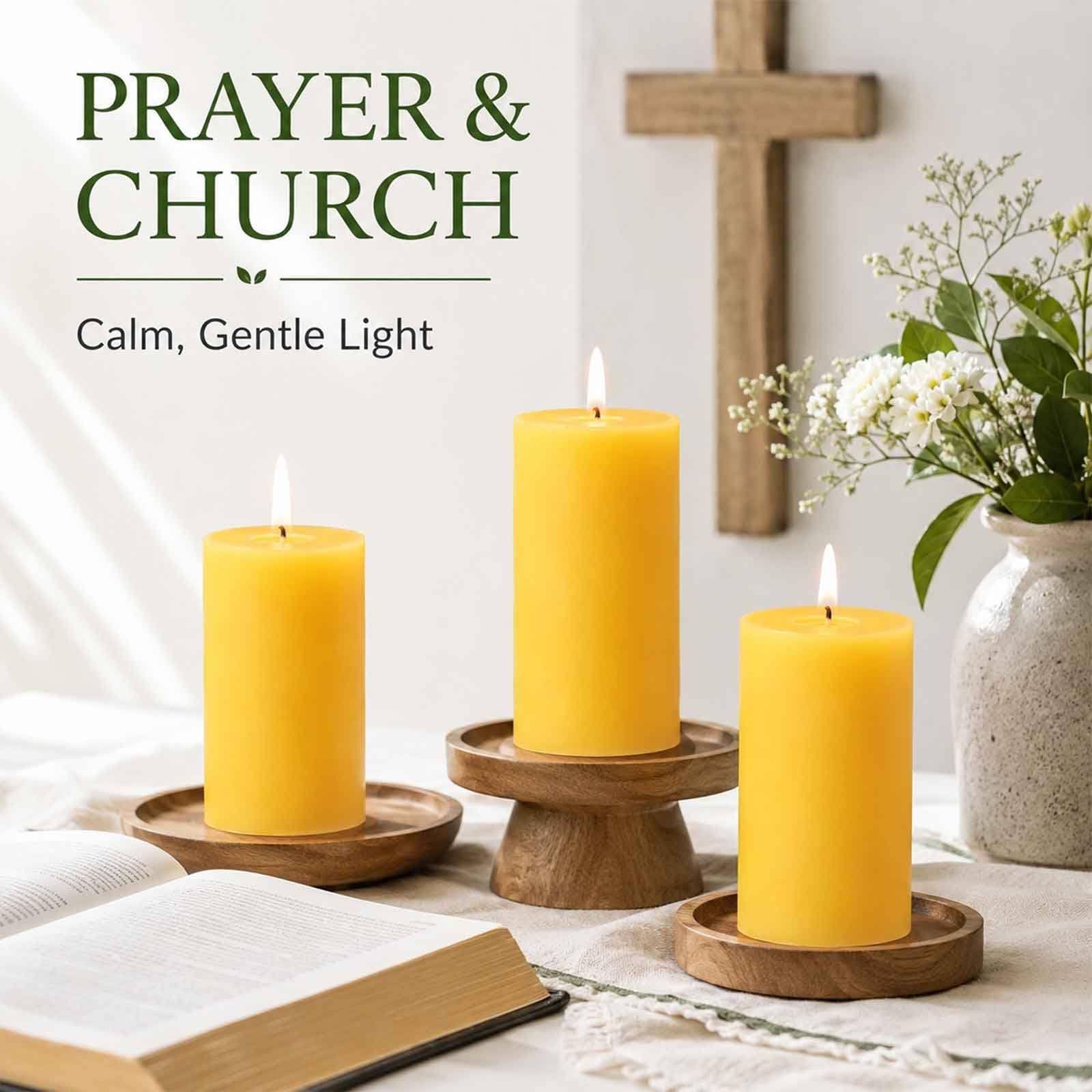 Juego de velas de cera de abeja de 6.210 horas de larga duración, velas de cera de abeja pura, sin goteo, sin humo y orgánicas, para el hogar, oración, fiestas, velas de pilar amarillo claro sin