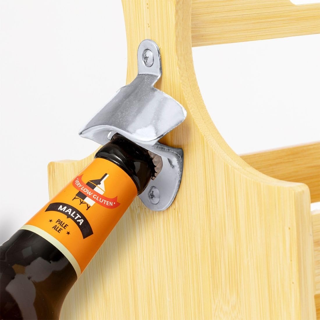 Genérico Pack 8 Portabotellas de Bambú para 6 Botellines con Abridor | Soporte para Cervezas y Bebidas | Ideal Hostelería, Bares y Restaurantes | Caja Transporte con Asa
