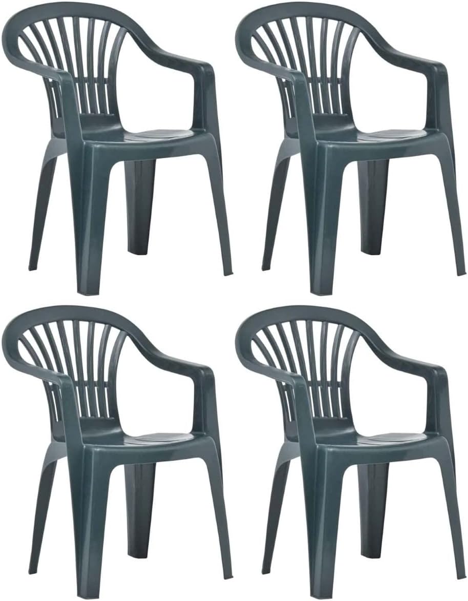 VTL® 4 X Green Plastic Garden Chairs Low Back Seat Patio Partying