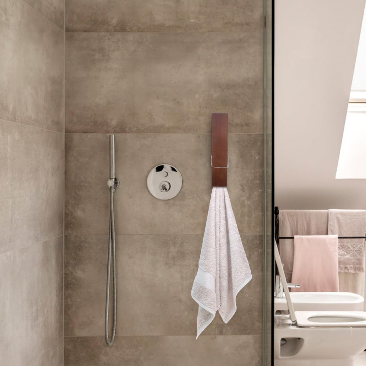 Housoutil Ganchos de Pared para Colgar Toallas de Baño 2 Piezas Pinzas de Madera Grandes 12 Pulgadas Diseño Extraíble para Uso Diario