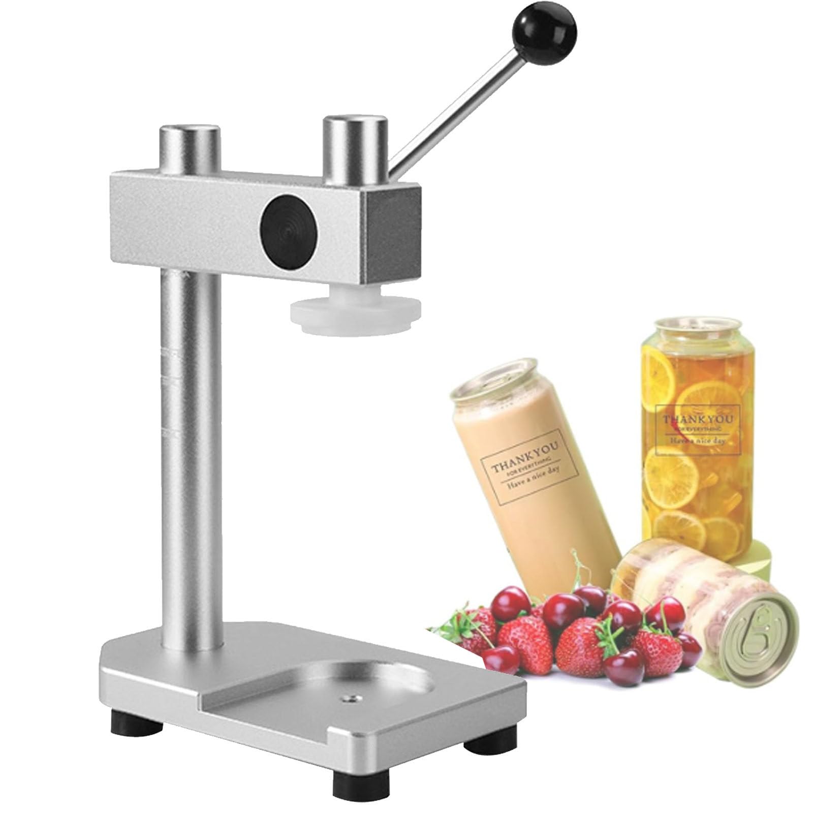 maszyna do zamykania puszek, Ręczna zamykarka do puszek zamykania słoików 250-700 ml i butelek PET, komercyjne narzędzie w domu(Silver)