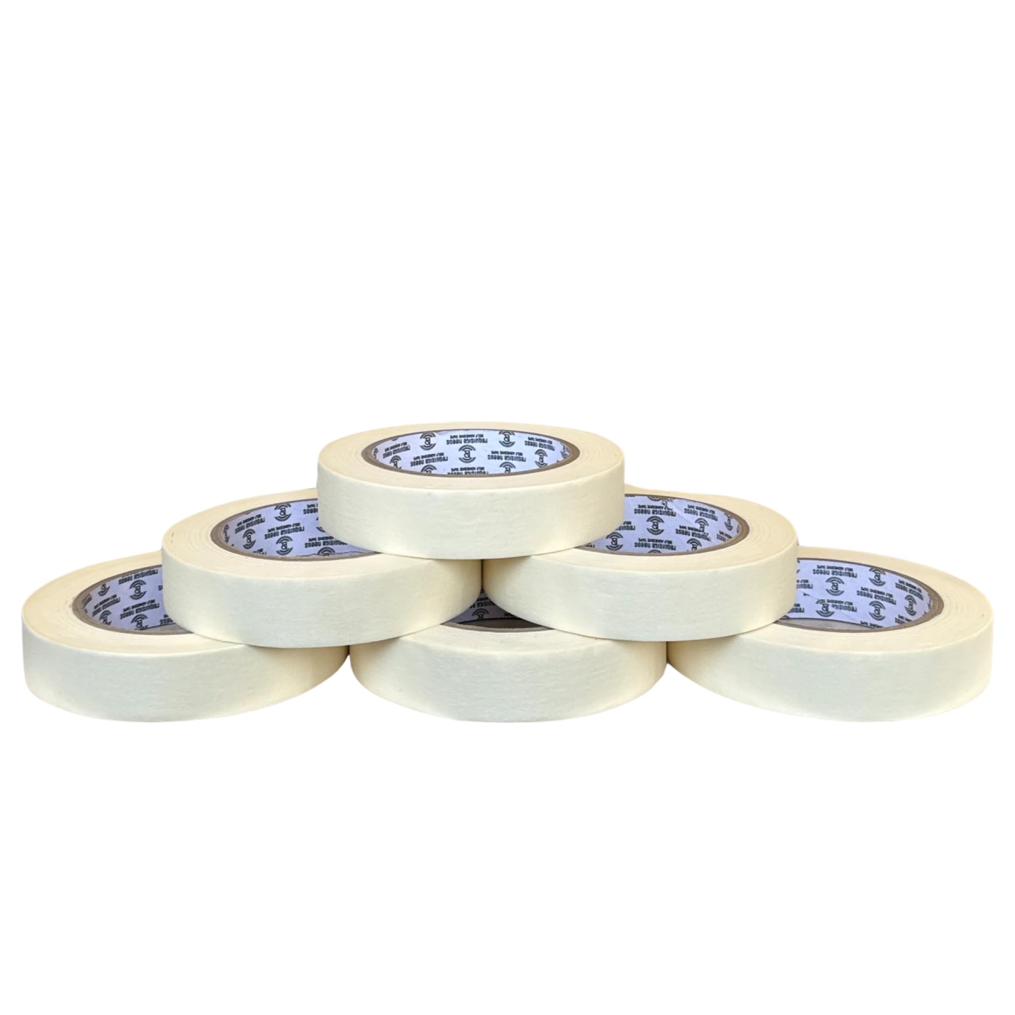 REQUISITE NEEDS Pack of 6 Masking Tape, 24mm Wide, 50 Metre Rolls, Ideal for Painters, Decorators Professional & DIY Use, Painting Walls, Packaging, Crafts & more
