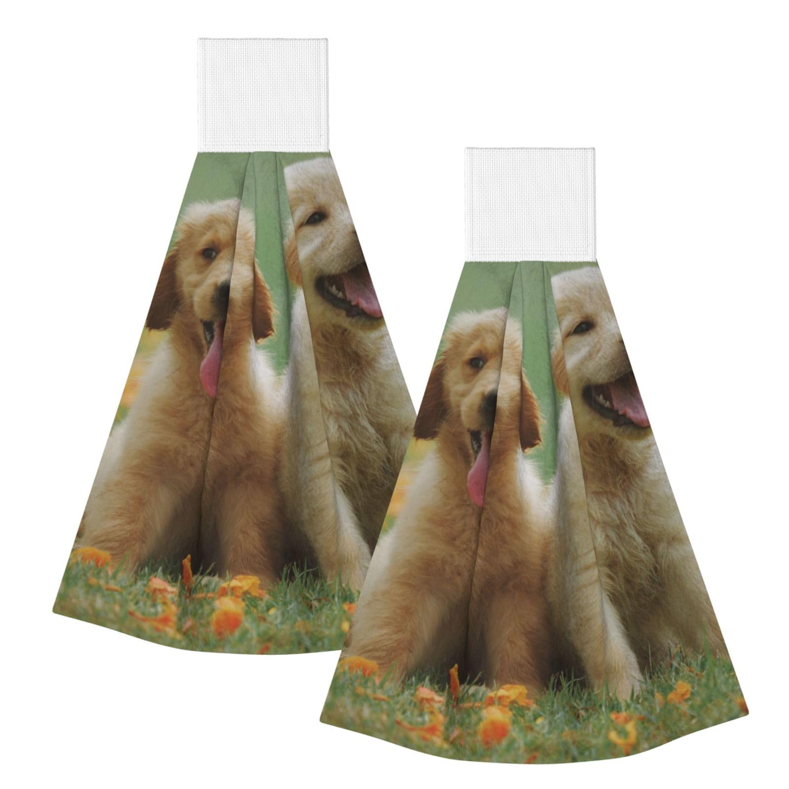 DOPKLNA Yellow Labrador Retriever Puppies, 2 Pcs Hanging Coral Fiber Hand Towels for Bathroom, Absorbent Kitchen Towels