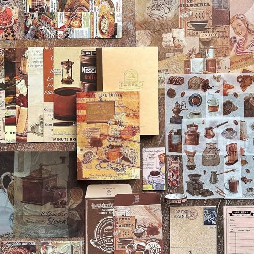 Image of VOTDOT (346Pcs) Paper Junk Journal & Scrapbook Kit, Scrapbooking Supplies Kit with Creative Decor Journaling Supplies, Stationery, Stickers, A6 Grid Notebook with Graph Ruled Page Gift for Girl (Coffee Scrapbook)
