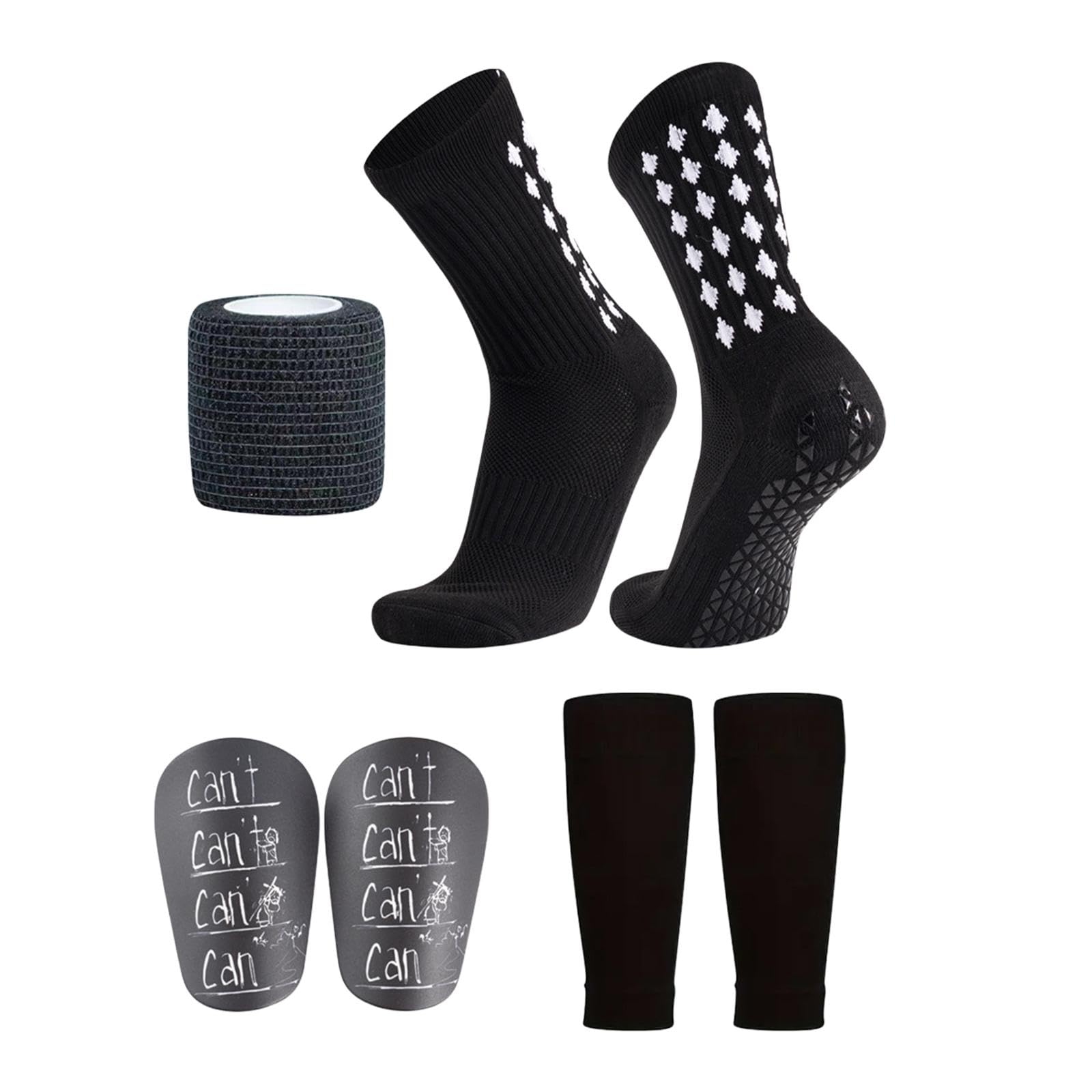 F Fityle Calcetines de fútbol antideslizantes con almohadillas, fáciles de usar, prácticos y multifuncionales, juego de equipo deportivo, espinilleras con, Negro