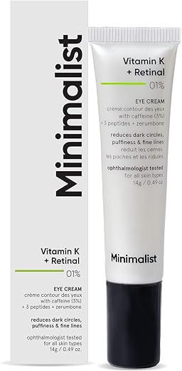 Minimalist Vitamin K + Retinal 01% Under Eye Cream | Reduces Dark Circles, Fine Lines | With Caffeine for Puffiness | For Women & Men | 14 gm