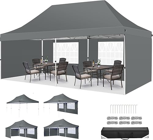 Miniatura 16 de COBIZI Carpa 10x20 Pop Up con paredes laterales, carpa comercial impermeable Ez al aire libre, cenador instantáneo con protección UV 50+ para