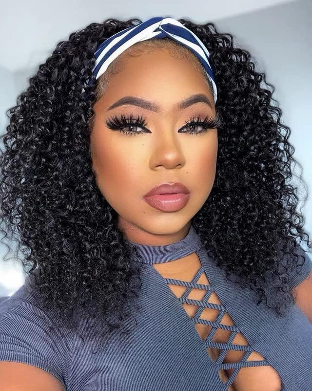 Aisaide Short Curly Headband Wigs for Black Women,Synthetic Deep Curly