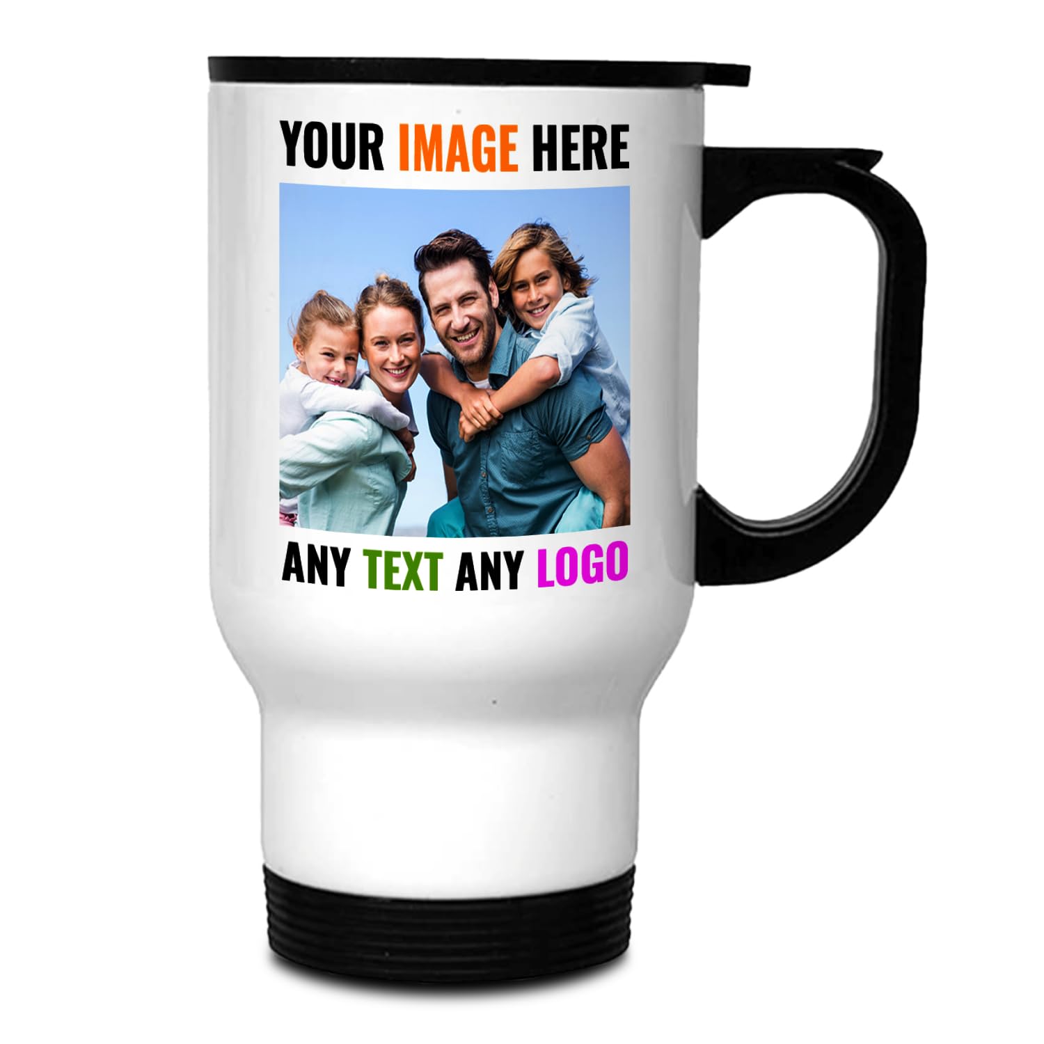 Personalised Travel Mug White | Coffee Travel Cup | Leakproof, Thermal & Stainless-Steel 14 oz Travel Mug for Hot and Cold Drink | Any Text and Photo | Customised Gift for Mom, Dad, & Many Occasions