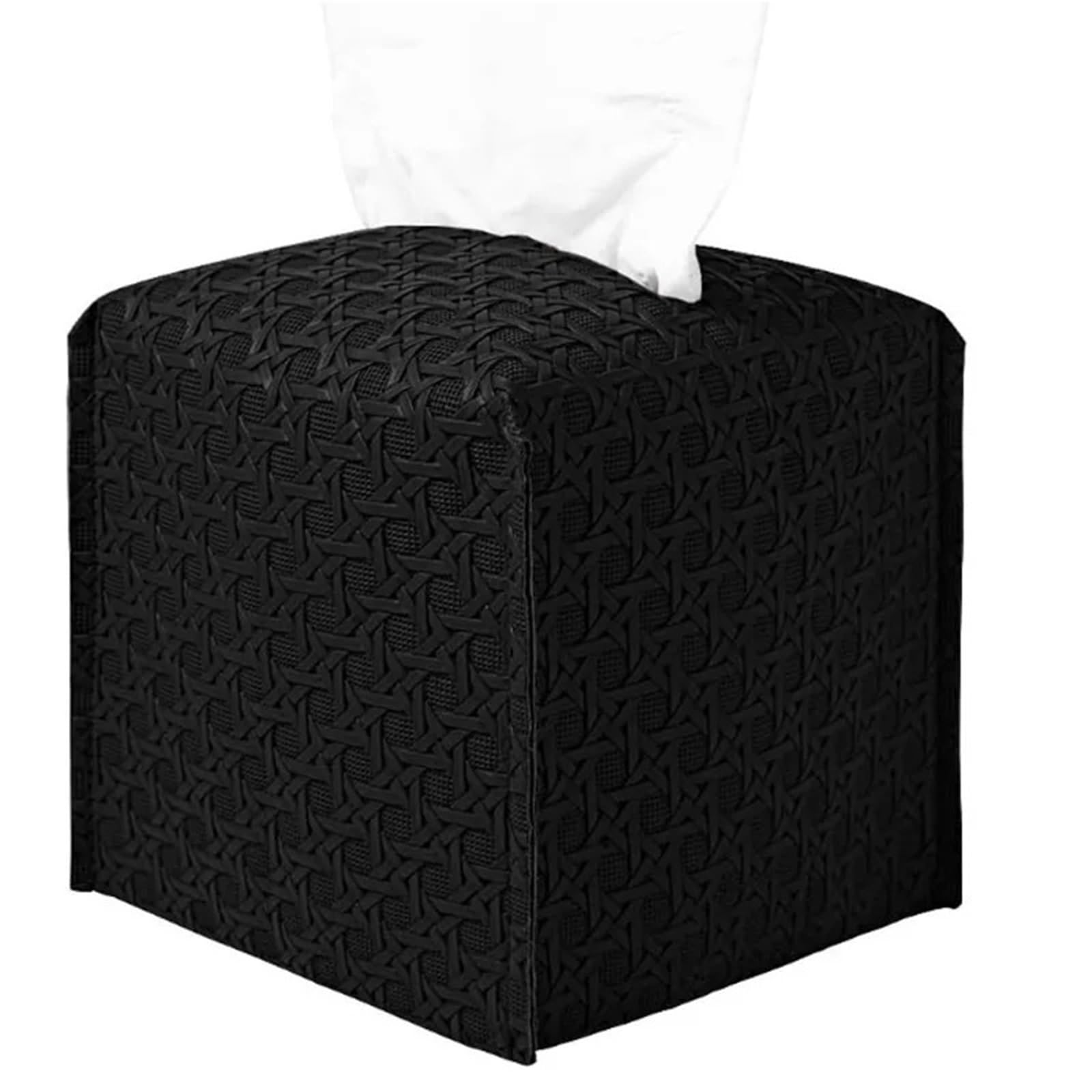 Dvmsief Black Tissue Box Cover Leather Tissue Box Household Living Room Table Pu Rattan Case Kitchen Desktop Napkin Holder Storage