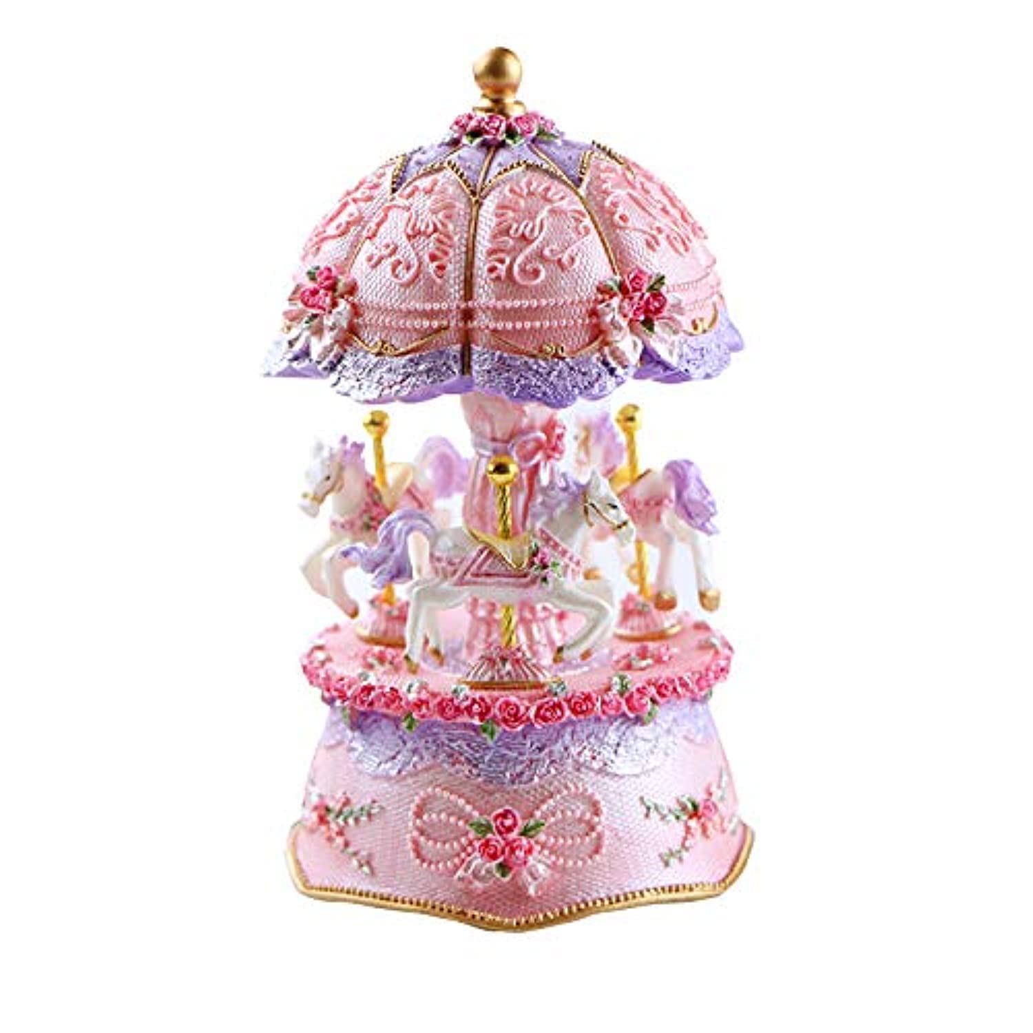 champion8 Carousel Luxury Color Change Flashing LED Light Luminous Rotating 3-Horse Carousels Melody Music Box (Purple)