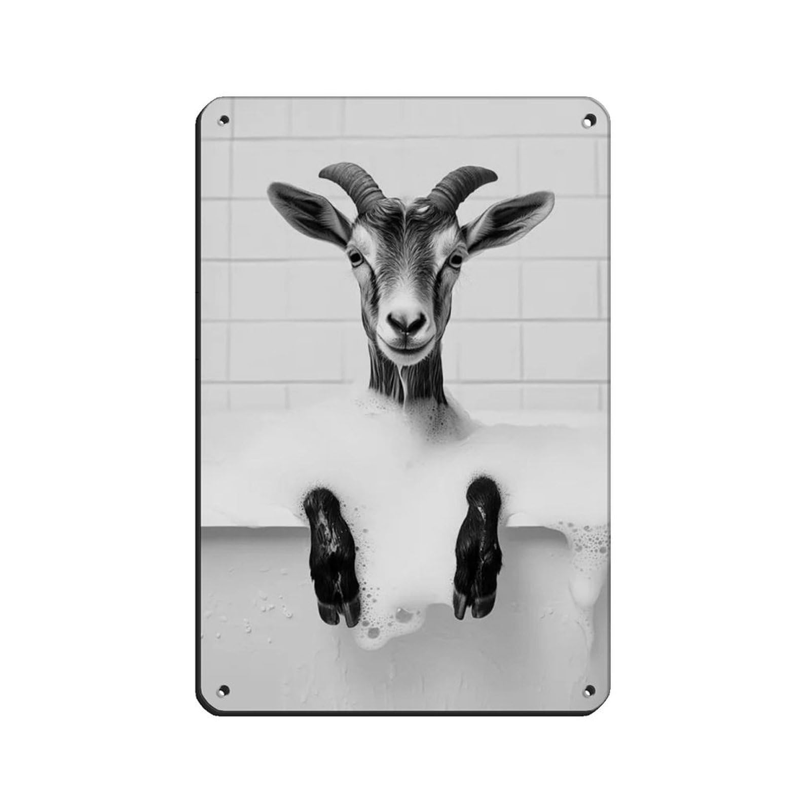 Goat in The Bathtub, Cute Bathroom Art Retro Poster Metal Tin Sign Chic Art Retro Iron Painting Bar People Cave Cafe Family Garage Poster Wall Decoration 8x12inch(20x30cm)