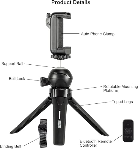 Miniatura 2 de Sirui 3T05PH Mini trípode de mesa con abrazadera para teléfono y control remoto Bluetooth