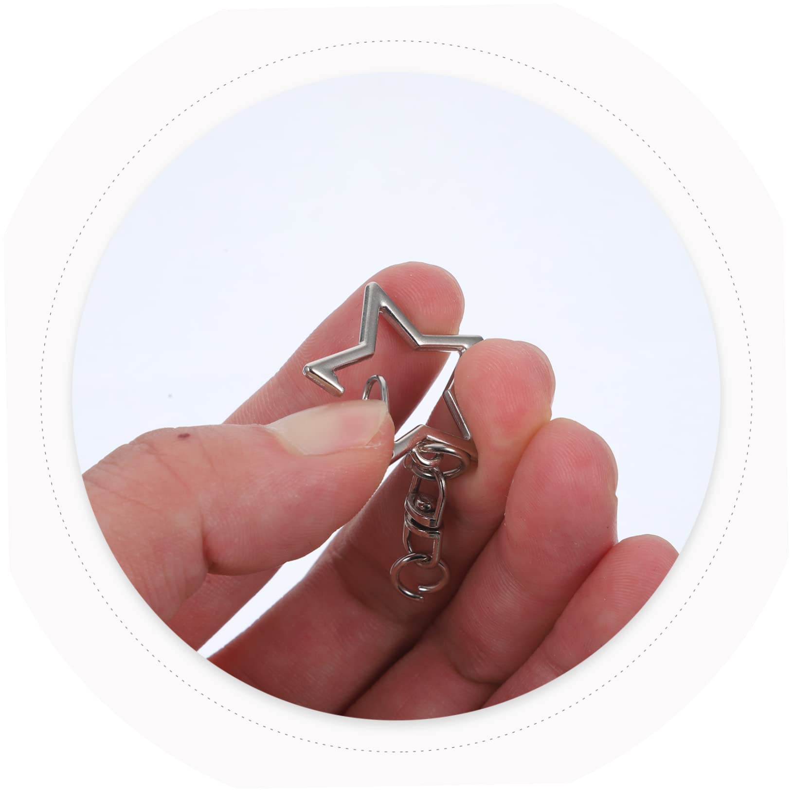 20 Portachiavi Metallici A Stella Con Moschettone - Pentagramma In Acciaio Inox Argento - Girevoli 360° Per Chiavi, Borse, Accessori Fai Da Te