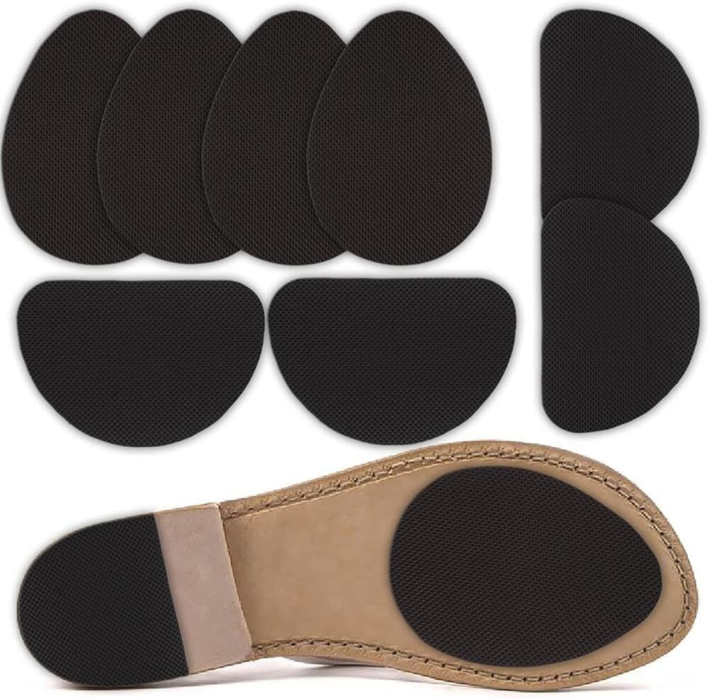 Goodern 4 Pair Non-Slip Shoes Pads Sole Protectors,Self Adhesive High Heels Anti-Slip Shoe Grips Stickers,Noise Reduction Shoes Cushion for Bottom of Shoes,Resistant Rubber Sole Protector-Black