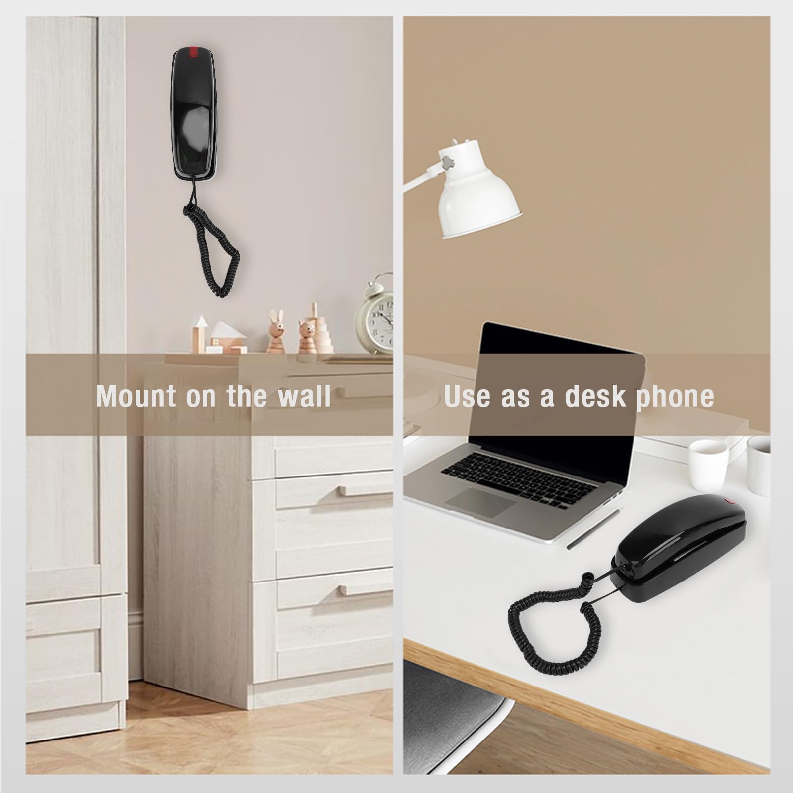Teléfono con Cable, Trimline con Cable Pequeño Teléfono de de Control Volumen Amigable para Personas Mayores para Hotel (Black)