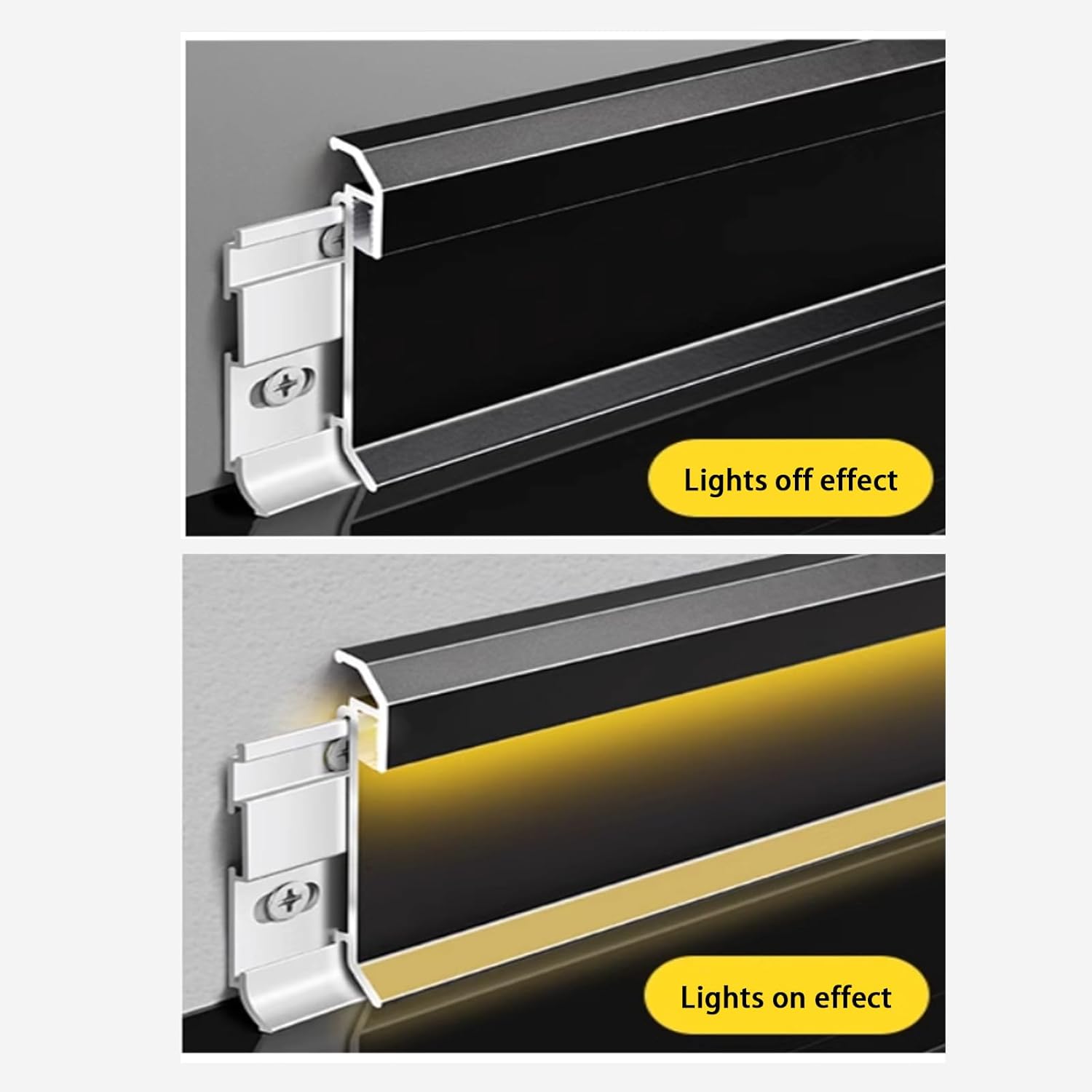 8 Pack LED Aluminum Metal Baseboard Trim 80 x 2500mm 3.15” x 8.2’ Total 65.6 ft, Matte Black LED Light Aluminum Wall Base Board Cover Molding Skirting Trim, Surface Base Mounted Down Light