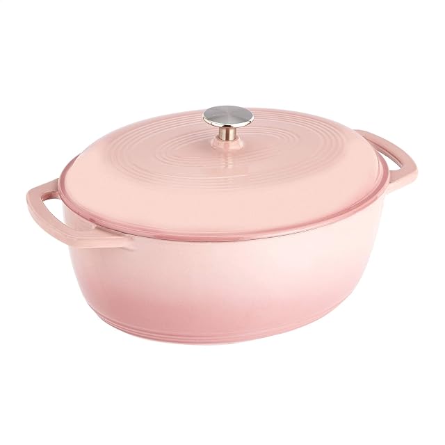 Amazon Basics SXO-7QTQF Oval Enameled Cast Iron Dutch Oven, 7-Quart, Light Pink