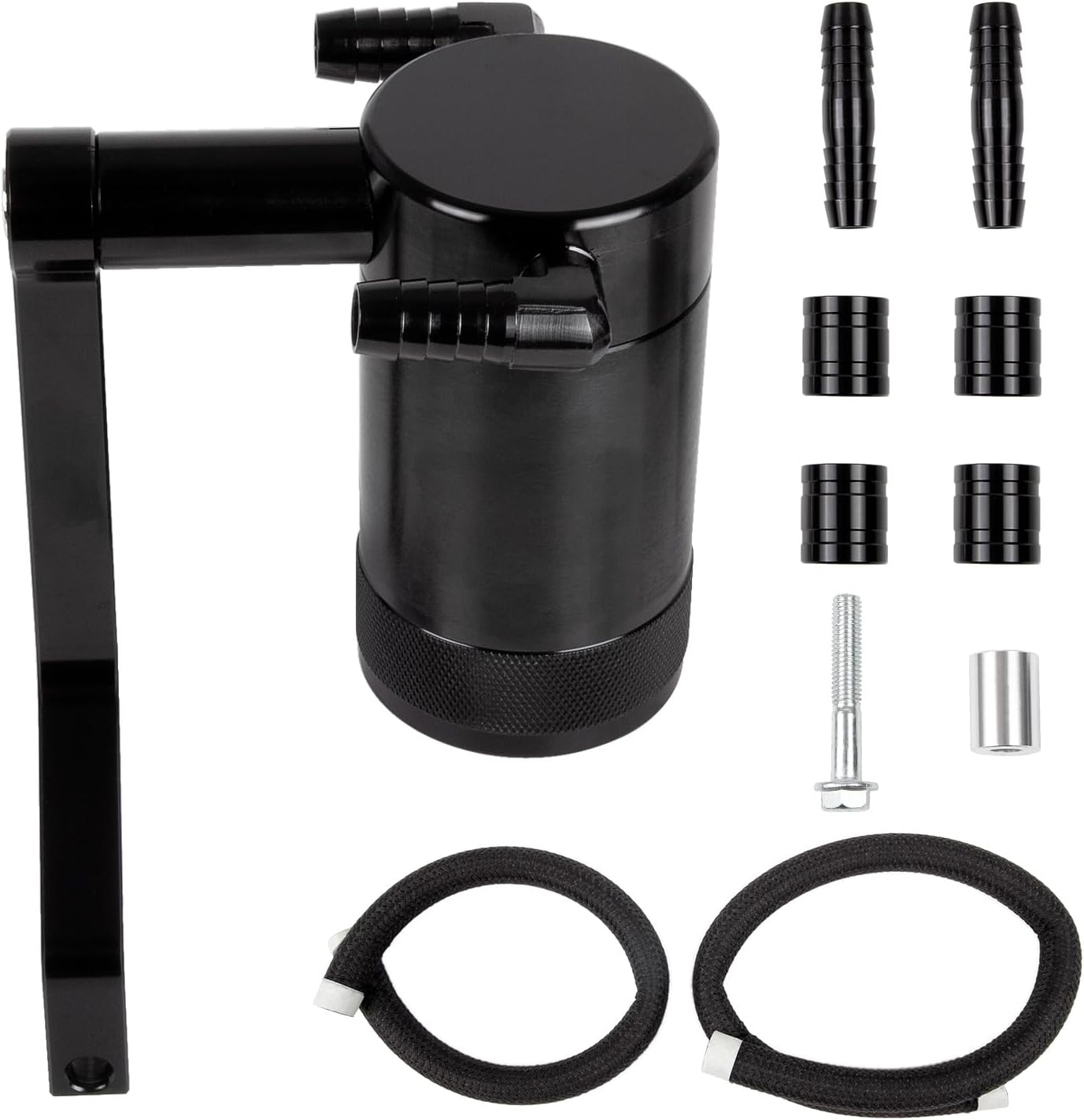 RANSOTO Oil Catch Can 5.7L 6.4L HEMI Compatible with 2011-up Dodge Charger Challenger Chrysler 300 Jeep Grand Cherokee, Z-Bracket Tech and Billet Aluminum Oil Separator Tank (Black)