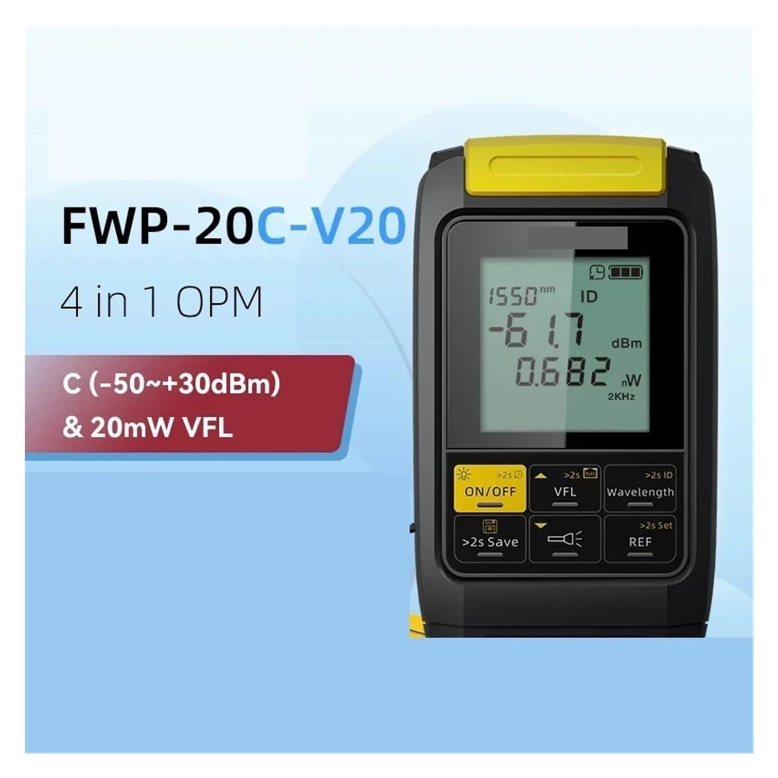 Testeur de Fibre Optique, Testeur De Câbles À Fibres Optiques, Compteur Puissance Optique Multifonction 4 En 1, Localisateur Visuel Défauts Réseau 1mW 20mW 30mW VFL,pour Câbles(FWP 20C V01)