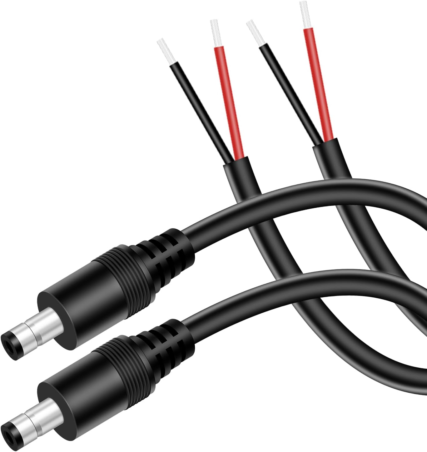 16AWG DC Power Pigtail Cable, 2-Pack 1FT 5.5mm x 2.1mm DC Barrel Male Plug Jack Connector to Bare Wire Power Supply Adapter Repair Cord for CCTV Surveillance Security Camera LED Strip