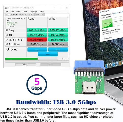Miniatura 3 de NFHK Un solo puerto USB 3.1 tipo C USB-C hembra a USB 3.0 placa base 19pin 20pin adaptador de cabecera PCBA 5Gbps
