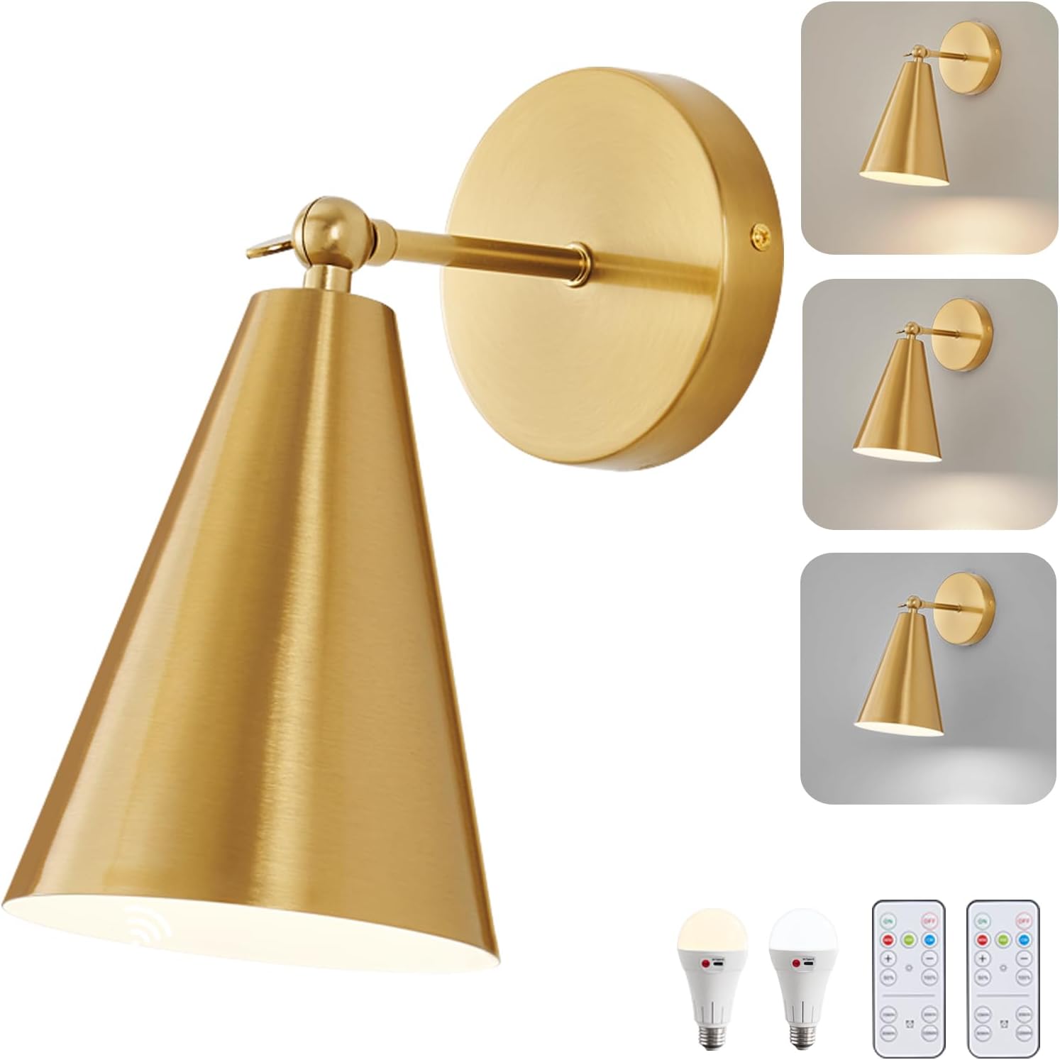 Black Battery Operated Wall Sconces with Remote, 5000mAh Rechargeable Battery Powered Wall Lights, Color Temperature, Dimmable,Wireless Wall Mounted Lighting for Bedroom Bedside, 1 Pack