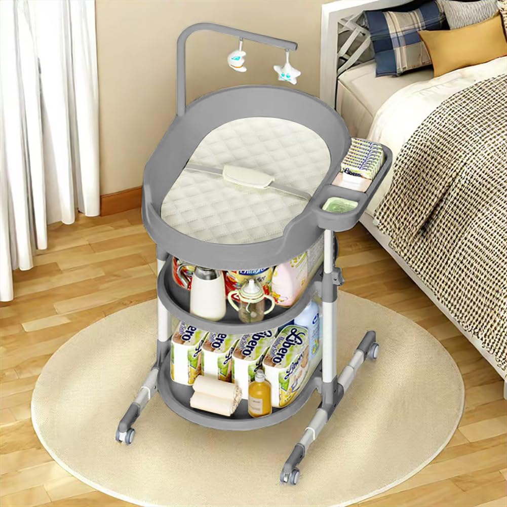 Diaper Changing Station, Portable Changing Table for Baby, Diaper Changing Table with Storage Drawers, Waterproof Baby Changing Station with Wheels and Adjustable Height for Newborn Infant and Toddler