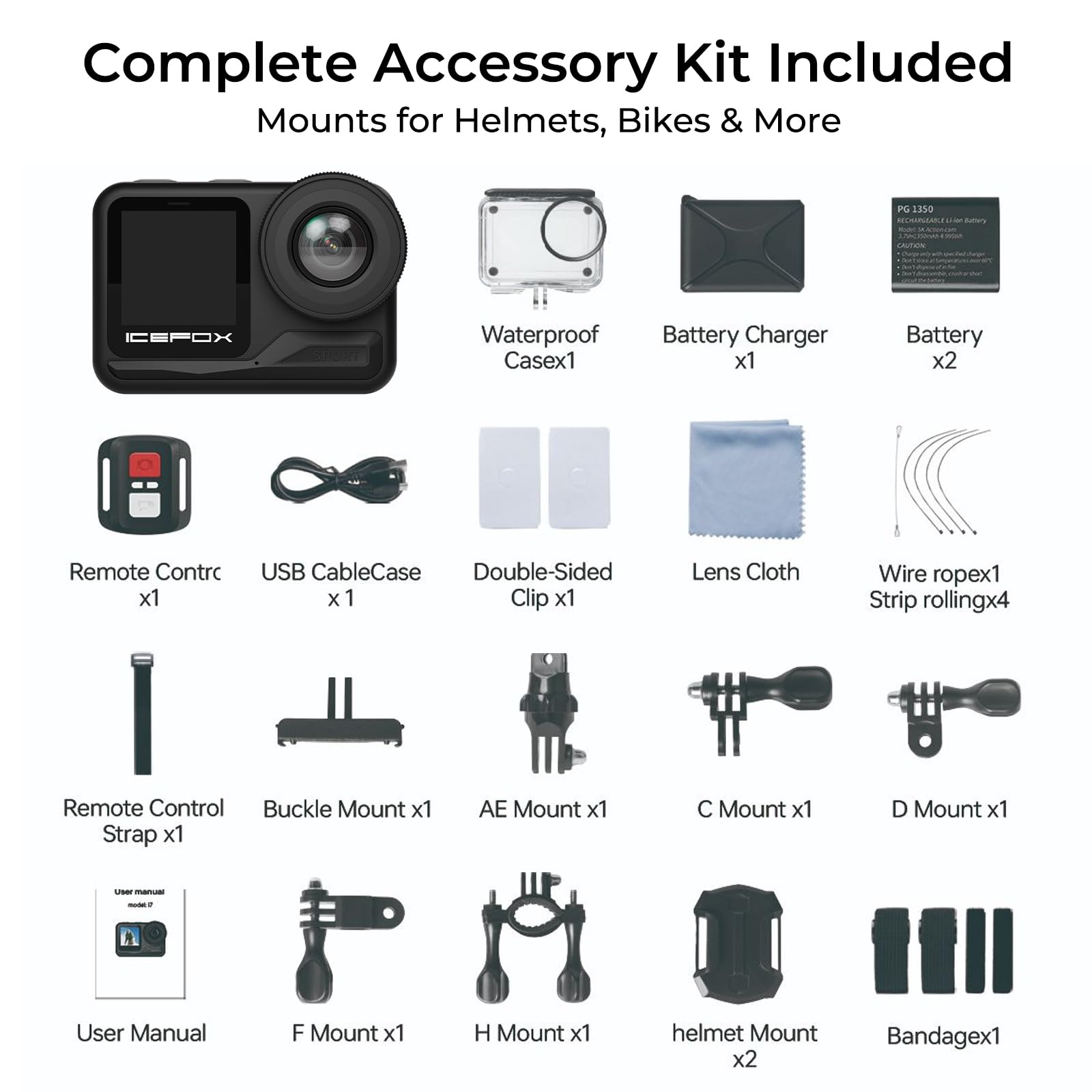 icefox i7 Action Camera 4K 60FPS 30MP with 2X 2150mAh Batteries, Underwater Camera with 5X Zoom, EIS, Powered by Snappro App,Support Video&Photo Editing,Waterproof, WiFi Remote Control