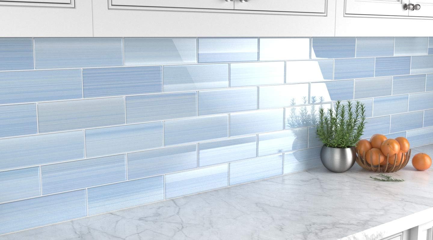 Big Blue Glass Subway Tile for Kitchen Backsplash or Bathroom/Showers, 4x12
