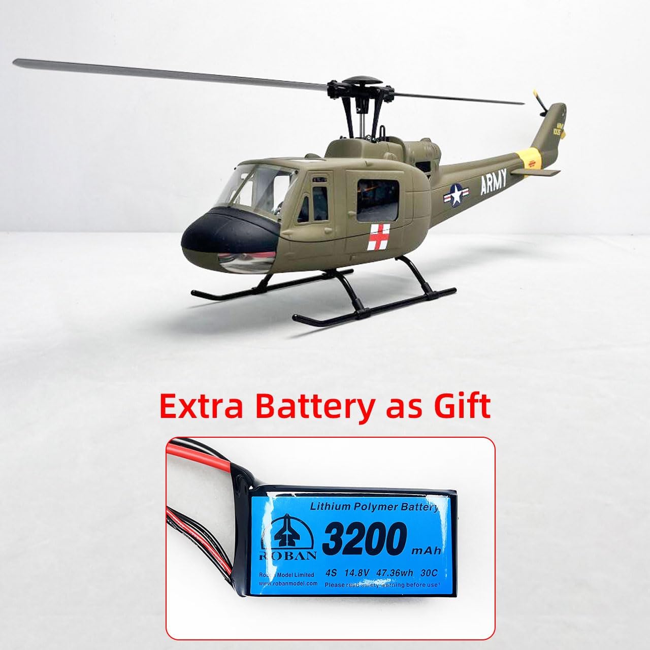 Roban RTF 450 Size UH-1D RC Helicopter with an extra battery