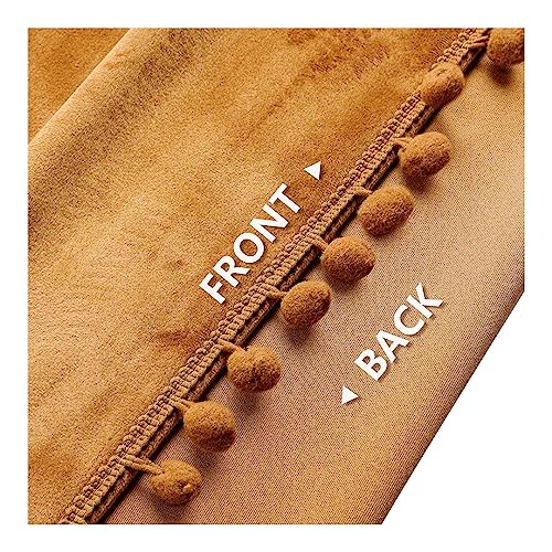 Image of Amazon Brand - Umi Velvet Eyelet Door Curtains with pom pom Lace for Living Room Bedroom Kitchen 1 pc Pack in Brown Color (Windows - 4 feet x 4 feet)