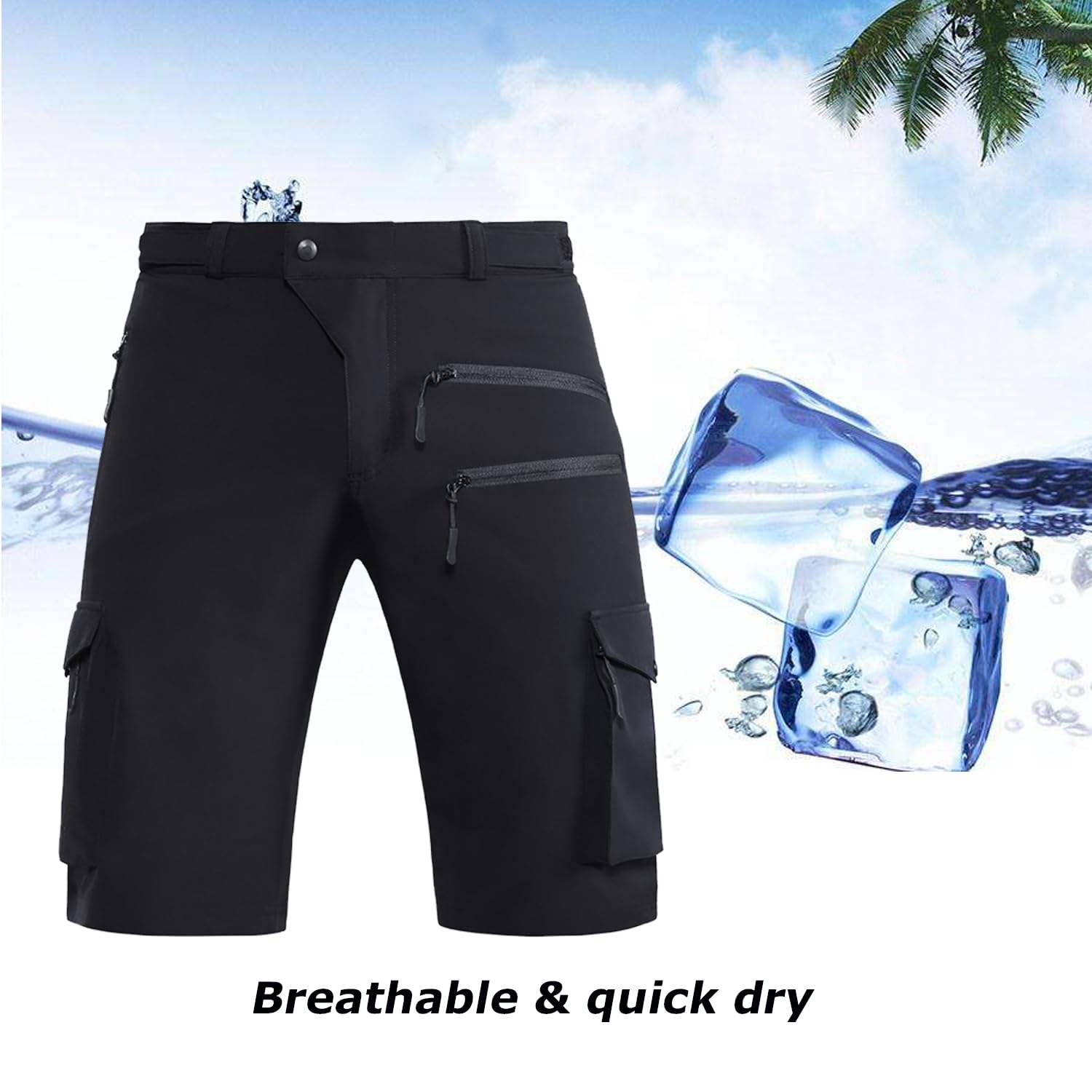 Hiauspor Pantalones cortos para hombre, verano, ligeros, de secado rápido, con 5 bolsillos, bermudas cargo, pantalones de senderismo, deporte, chino, trekking, exterior, MTB, pantalones cortos