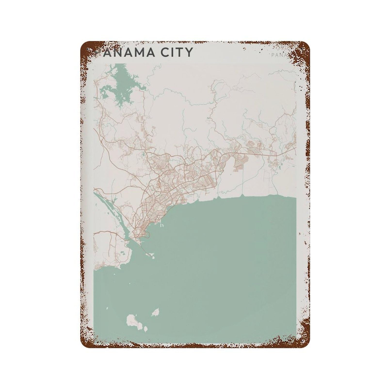 xiaoxiaoshen Panama City Map Travel Gift Farmhouse Decor Wall Decor Art Metal Tin Poster Modern Home Decor Art Home Bar Shop Decorations Vintage Sign 40x30cm