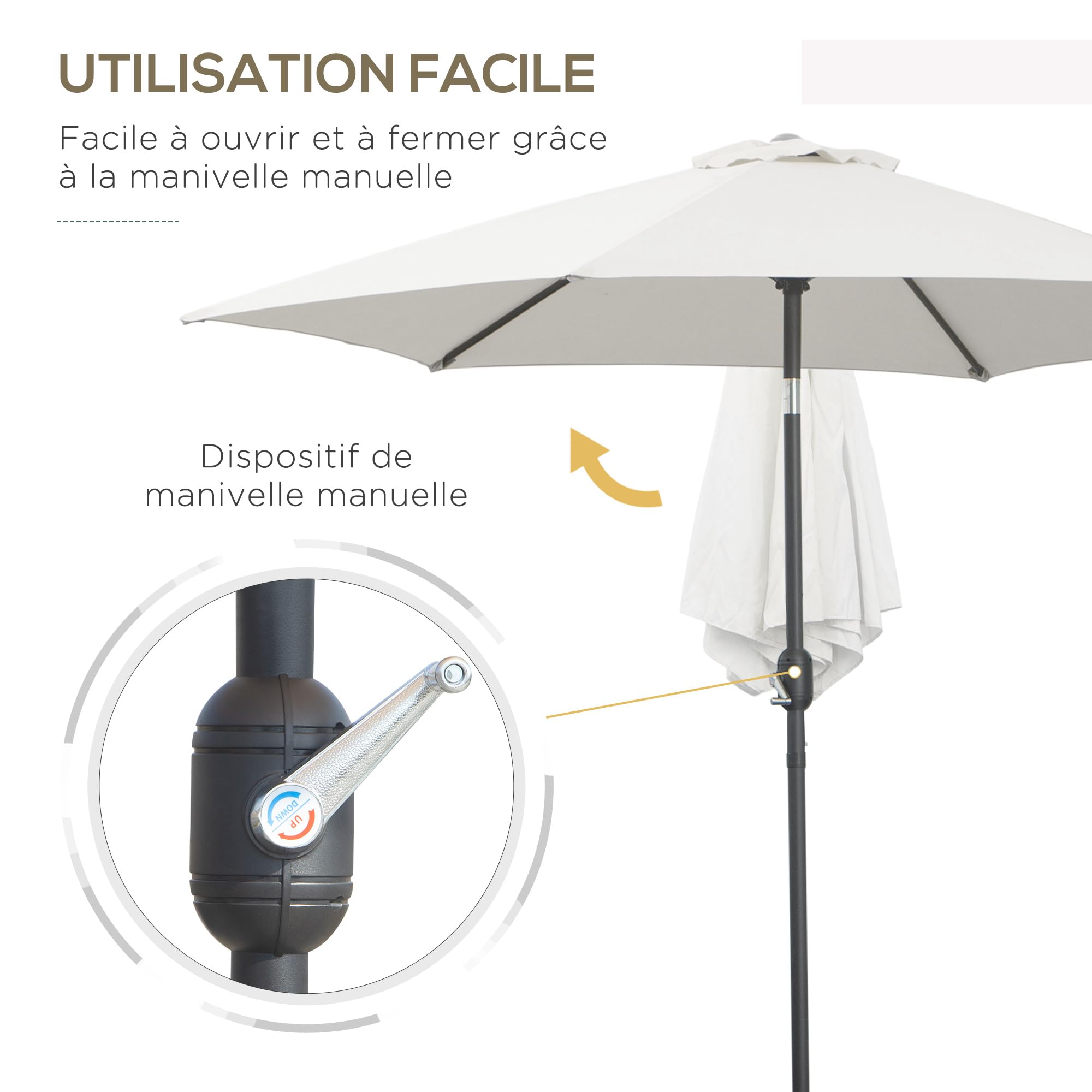 Outsunny Parasol droit parasol inclinable de jardin balcon terrasse manivelle toile polyester imperméabilisée haute densité 180 g/m² Ø2,6 x 2,35H m aluminium