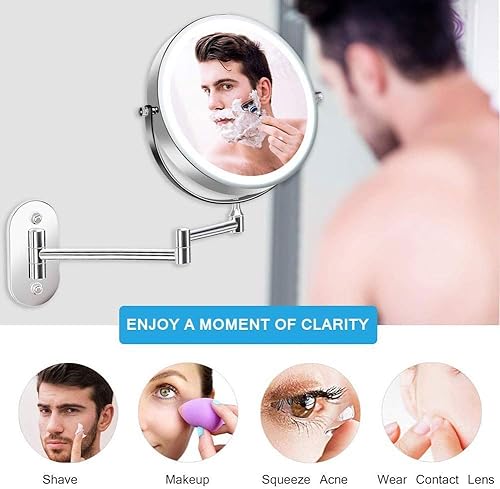 Miniatura 2 de Makeup Mirror 8 inches Wall Mounted Makeup Mirror LED Touch Screen Adjustable Light Double Sided 1X 10X Magnifying Vanity Mirror Swivel Extendable