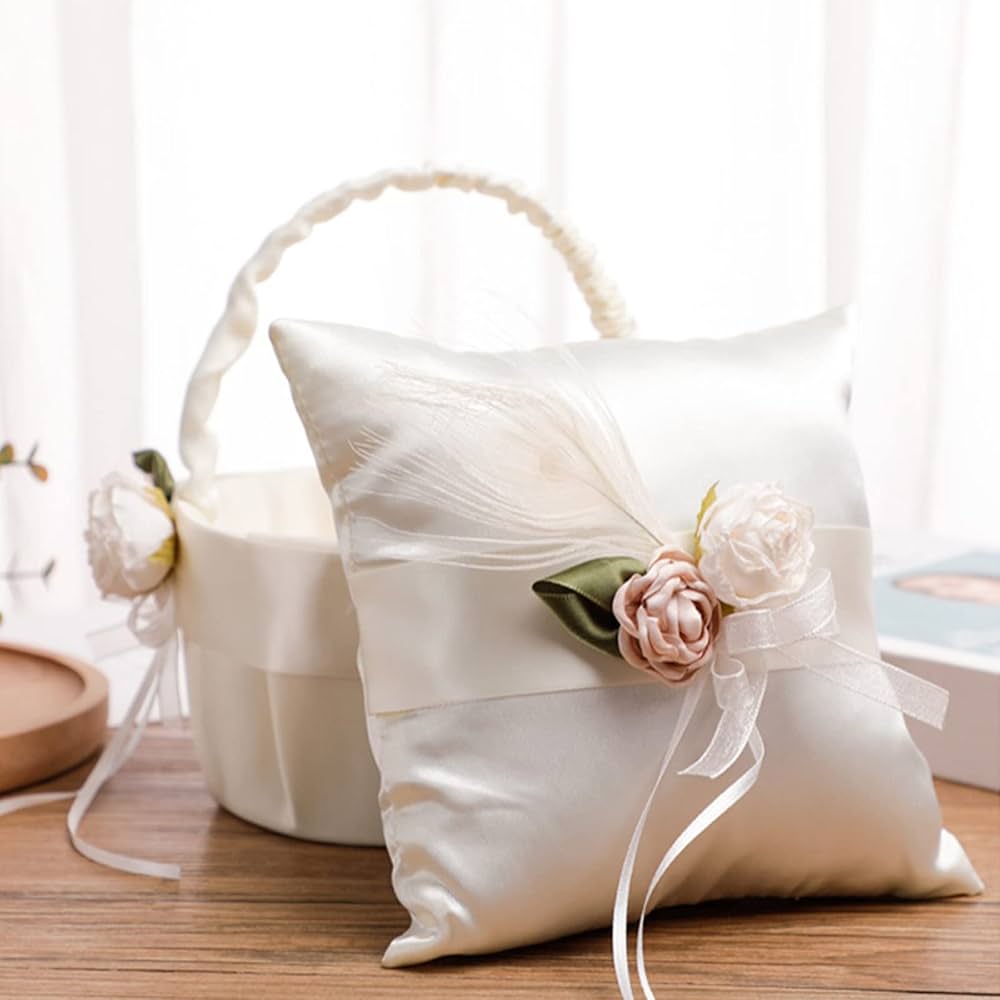 Fofetbfo Wedding Flower Girl Basket and Ring Bearer Pillow