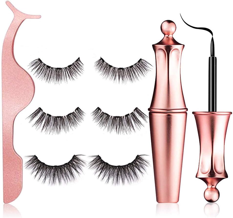 Magnetic Eyelashes, Magnetic Eyeliner and Eyelashes Kit, Super Natural Reusable Waterproof 5 Magnets Lashes Comes with 3 pairs-NO Glue…