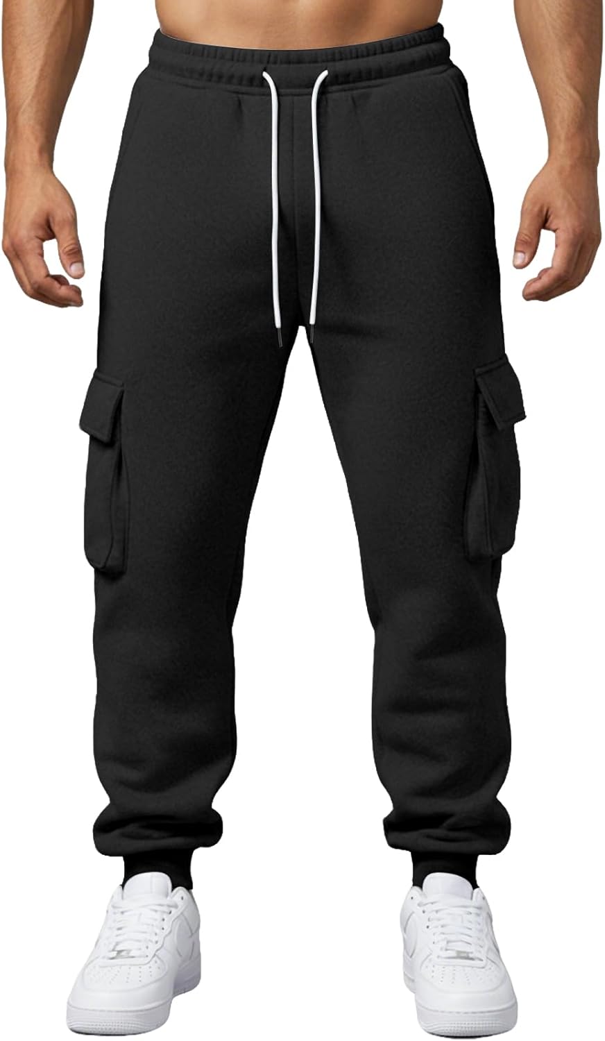 Wangdo Mens Cargo Sweatpants Heavyweight Elastic Waist Fleece Lined Joggers for Men with Pockets Baggy Drawstring Track Pants - Image 3
