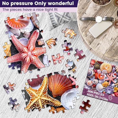 Rompecabezas de 500 piezas para adultos – Rompecabezas colorido de conchas de playa – Hecho de papel reciclado, piezas brillantes y resistentes, juego familiar desafiante y excelente idea de regalo (52 x 38 cm) miniatura 4