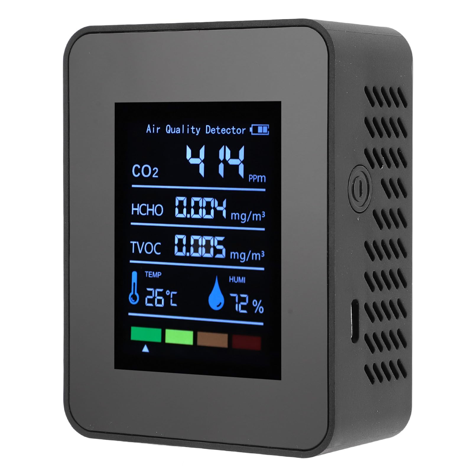 Monitor Jakości Powietrza 5 w 1, Miernik Testowy CO2/HCHO/TVOC/temperatury/wilgotności, Inteligentny Detektor Jakości Powietrza z Wyświetlaczem i baterią 1200 MAh, do Domu, Biura