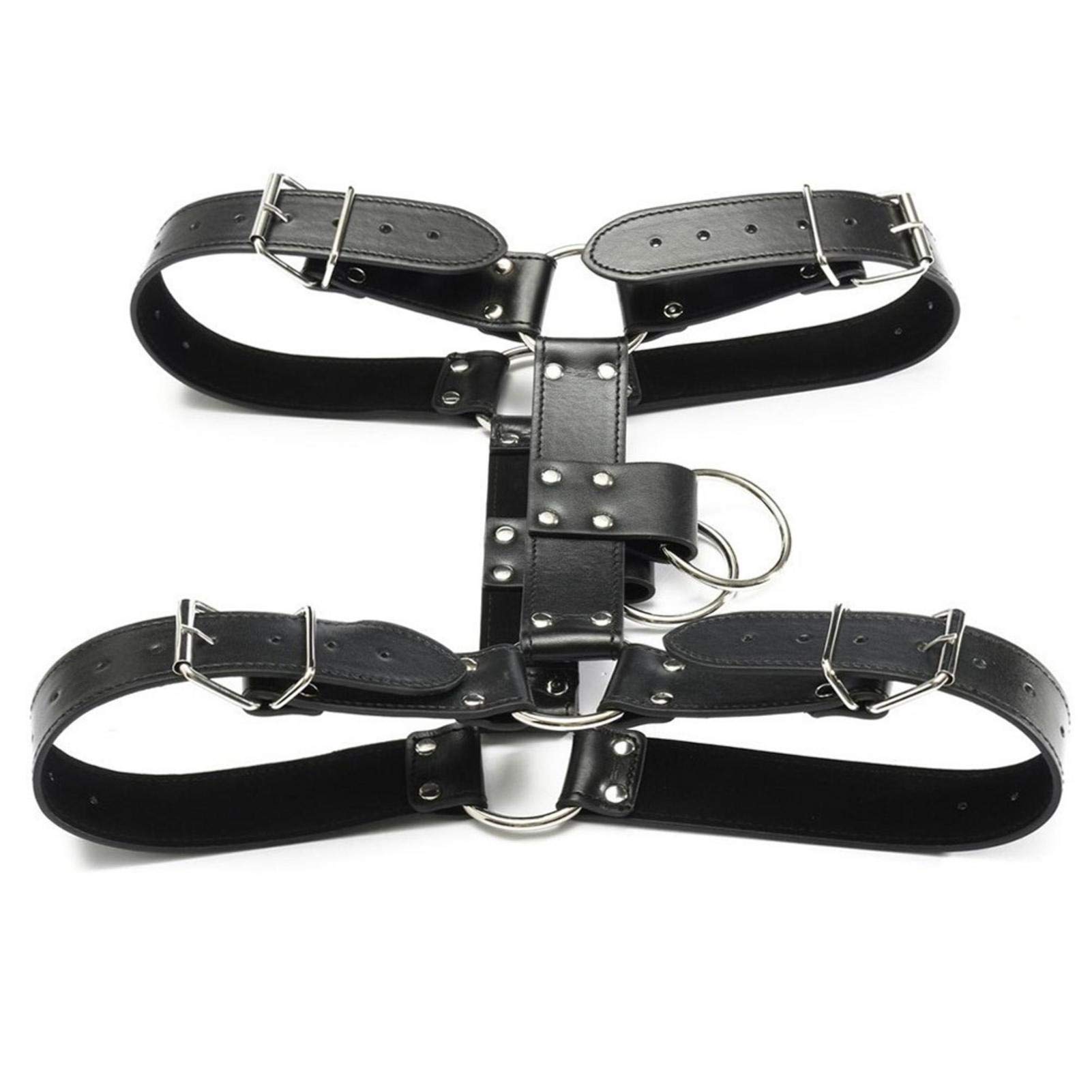 Blcak - Arnés de pecho de piel para hombre, con correas de hombros y de sujeción en piel