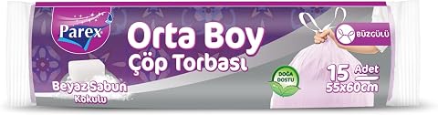 Parex Büzgülü Çöp Torbası Beyaz Sabun Kokulu Orta Boy 15'li