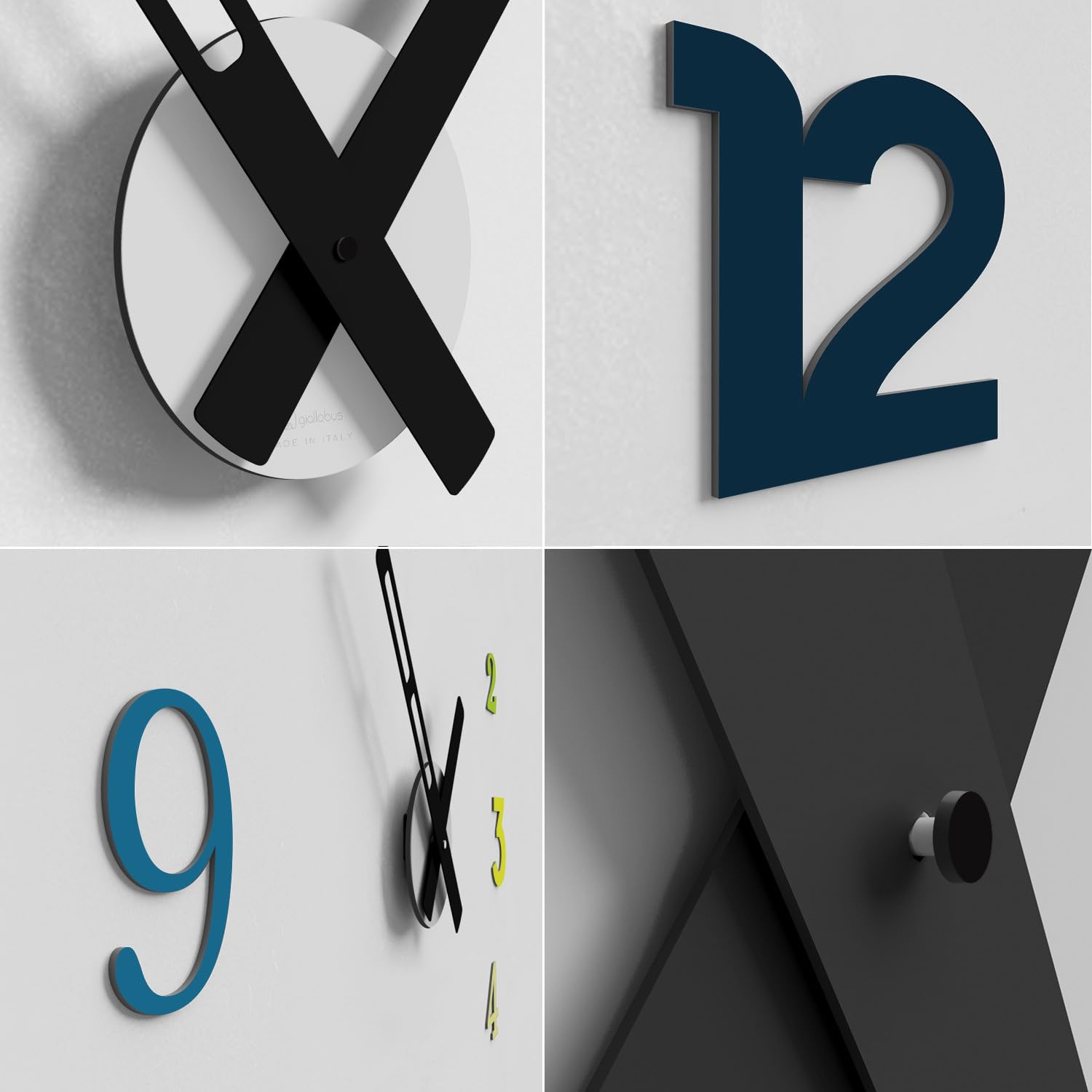 Giallobus - Reloj Typos - Typos - Madera de MDF - Float ⌀ 60/80/110cm - 01 - Hills - Reloj de Pared Moderno - Números Adhesivos 3D - Diámetro Variable 60/80/100cm