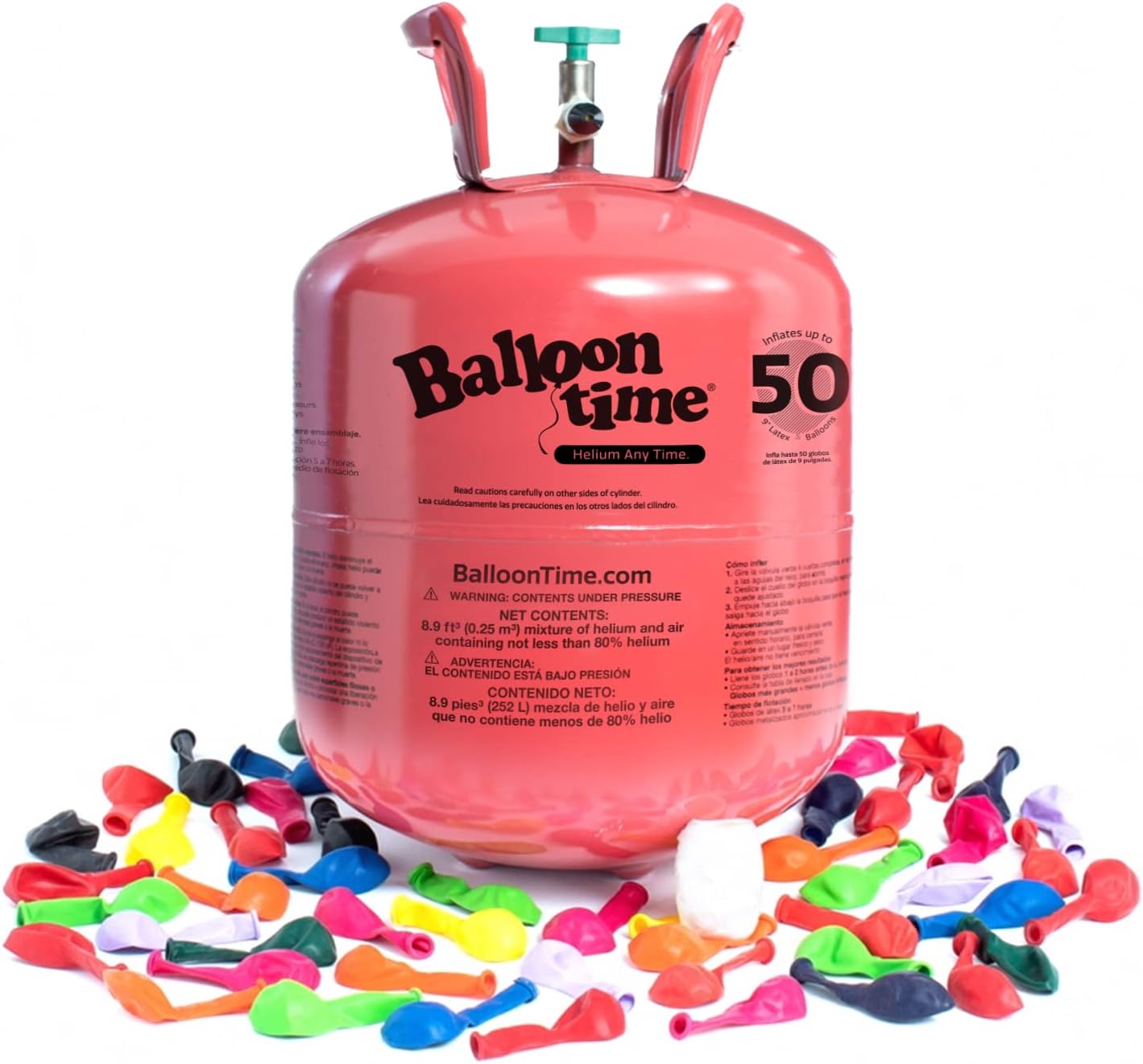 Balloon Time Helium Tank - Graduation, Birthdays, Weddings, and More - Float Time 5-7 Hours Includes Latex Balloons in Box