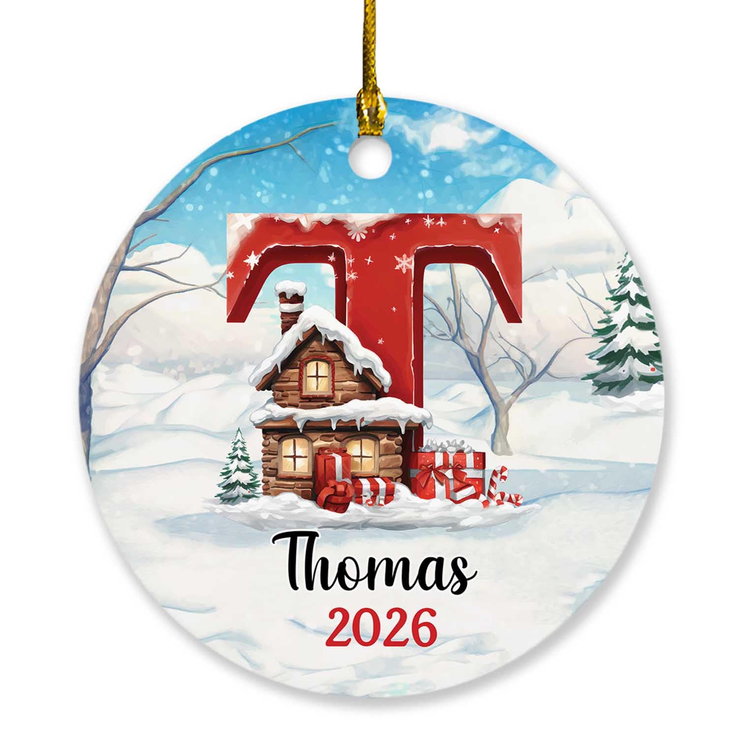 Custom Initial Name T Xmas Ornament Gifts for Baby Boy Girl, Personalized Initial Letter T Keepsake Hanging Xmas Tree Decor, Customized Name Ornament