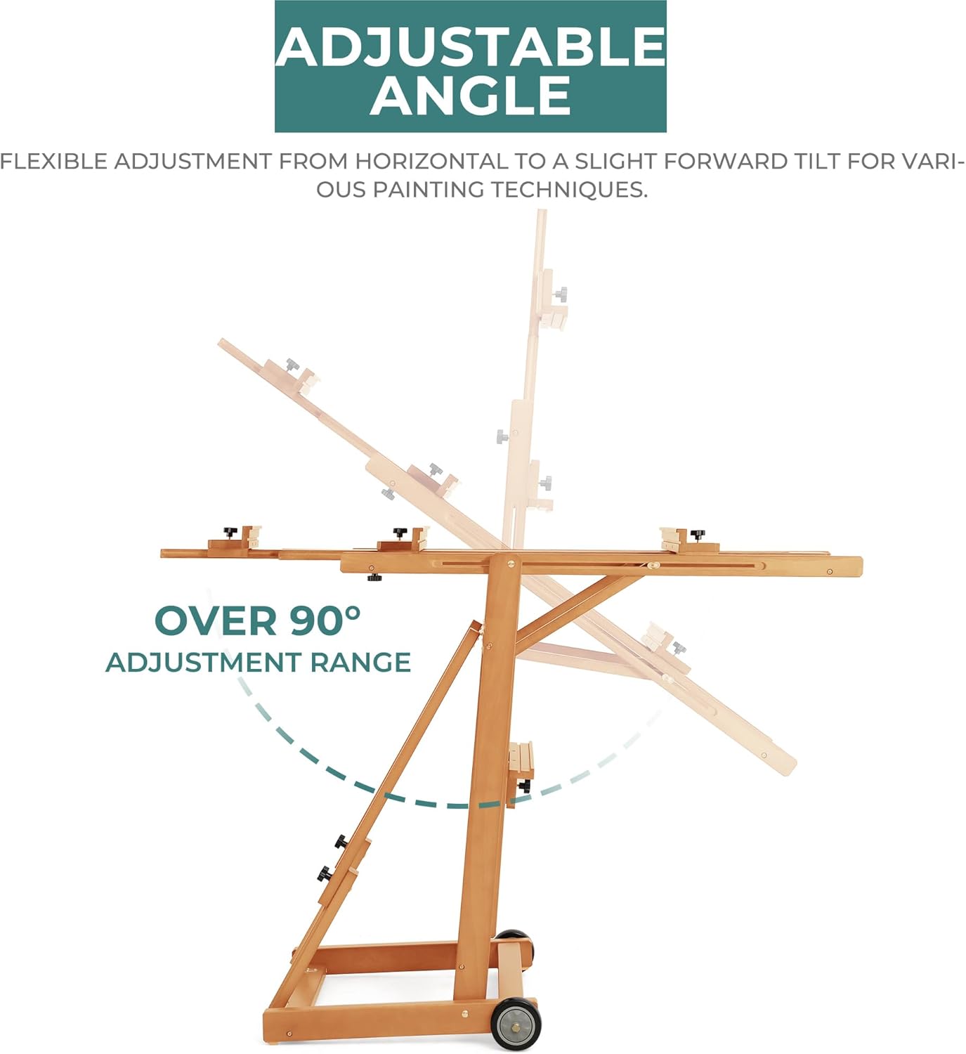 VISWIN Studio H-Frame Easel, Tilting Flat & Adjustable Beech Wood Art Easel for Painting, Movable Large Easel Stand for Adults, Artists, Hold 1 or 2 Canvas up to 78" - Natural